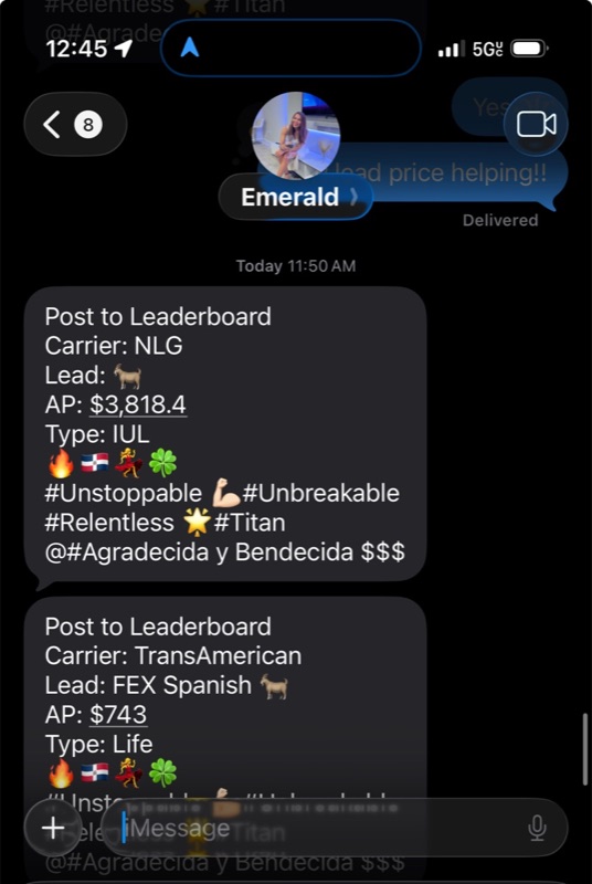 Real G.O.A.T. Leads agent win — leaderboard post, SMS, or policy issued