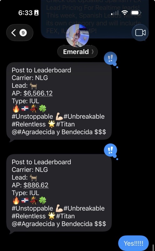 Real G.O.A.T. Leads agent win — leaderboard post, SMS, or policy issued