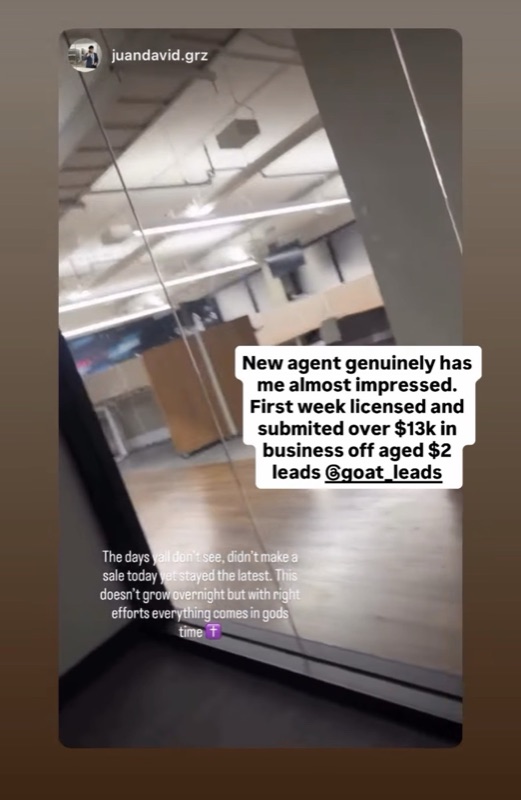 Real G.O.A.T. Leads agent win — leaderboard post, SMS, or policy issued