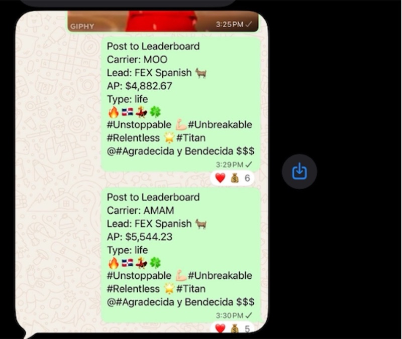 Real G.O.A.T. Leads agent win — leaderboard post, SMS, or policy issued