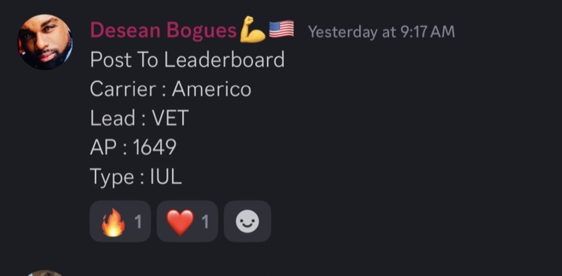 Real G.O.A.T. Leads agent win — leaderboard post, SMS, or policy issued