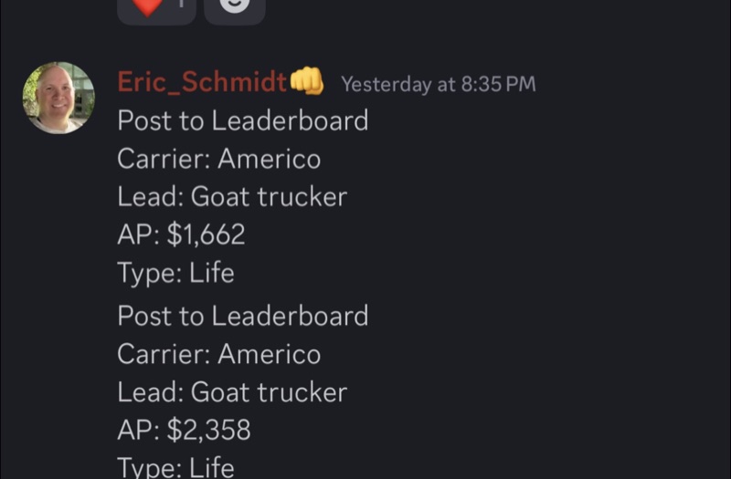 Real G.O.A.T. Leads agent win — leaderboard post, SMS, or policy issued