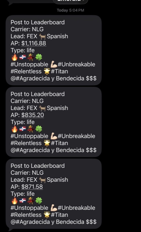 Real G.O.A.T. Leads agent win — leaderboard post, SMS, or policy issued