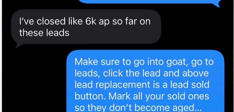 Real G.O.A.T. Leads agent win — leaderboard post, SMS, or policy issued