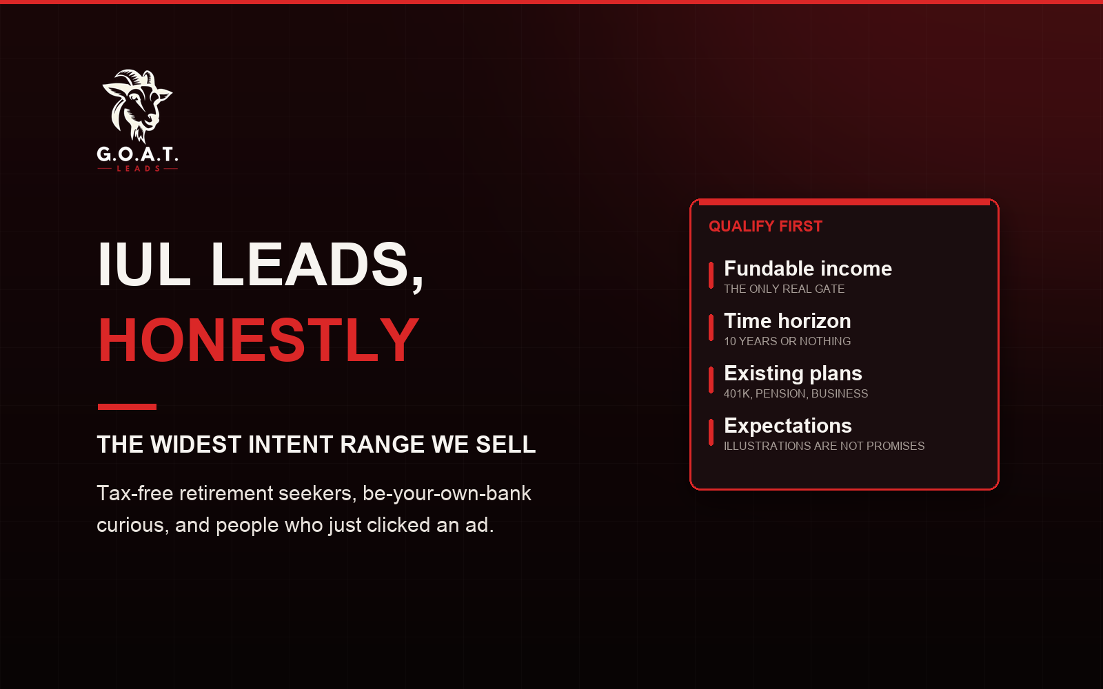 IUL leads, honestly - the widest intent range we sell