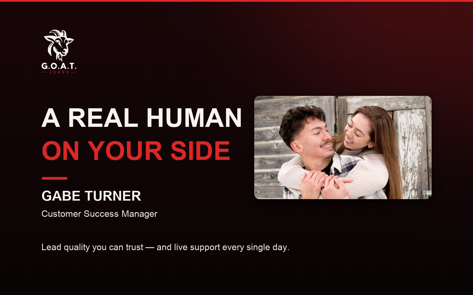 Gabe Turner, Customer Success Manager at GOAT Leads, with his wife Ashlyn